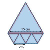 Large equilateral triangle with five smaller equilateral triangles adjoining one edge arranged in a strip. 