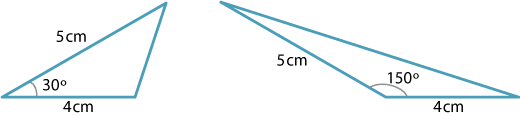 
Two triangles both with on side 5 cm and another side 4 cm each with different angles.