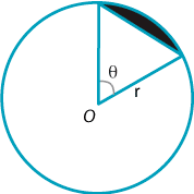 Circle with radius r and sector with angle at the centre theta. Segment formed is shaded.
