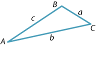 Triangle ABC, AC = b, CB = a, AB = c.