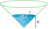 Cone filled with water to a depth h. Radius of water surface is r.