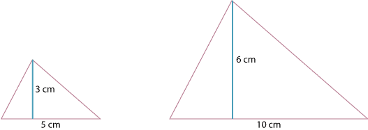  2 triangles, 2nd triangle is double the size of 1st triangle.