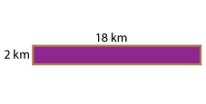 A 2 km by 18 km rectangle.