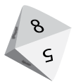 An eight-sided dice showing the numbers 8 and 5.