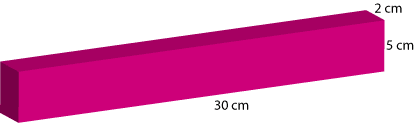 rectangular prism measuring 2 by 5 by 30 cm