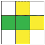 3 by 3 square with 5 squares colour-coded