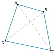 Convex quadrilateral ABCD with dashed diagonals AC and BD