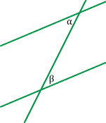 Pair of lines cut by transversal. One pair of alternate angles marked alpha and beta