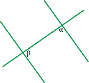 Pair of lines cut by transversal. One pair of co-interior angles marked alpha and beta