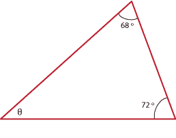 Triangle with interior angles marked 68 degrees, 72 degrees and theta