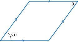 Parallelogram with one pair of opposite angles marked 53 degrees and theta