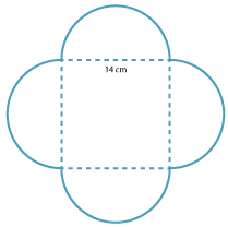 Four semicircles drawn on the sides of a square of length 14 cm