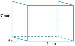 Drawing of a rectangular prism 5 mm X 9 mm X 7 mm.
