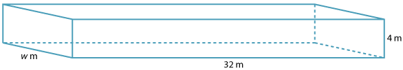 A rectangular prism, length 32 m, width w m, height 4 m.