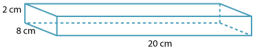 Rectangular prism; sides labelled 2 cm, 8 cm, 20 cm