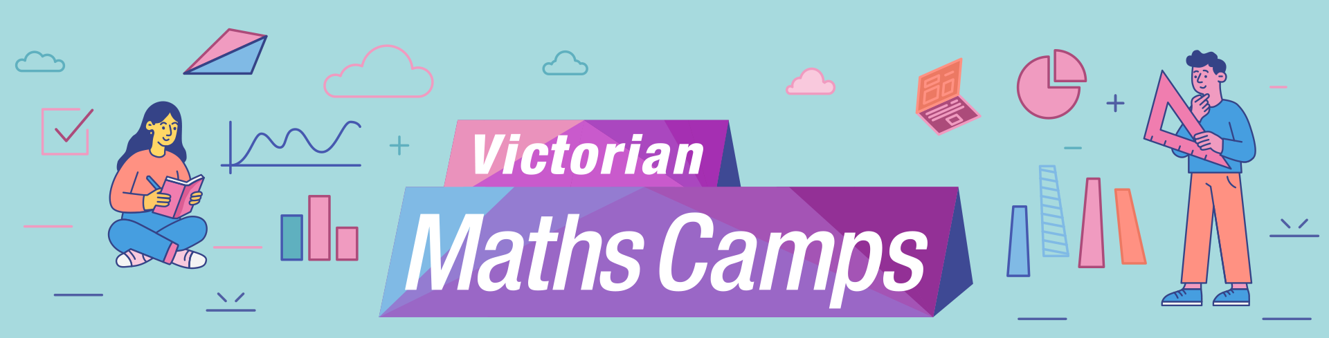 Victorian Maths Camps banner with illustrations of students doing maths activities