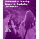 Cover of Mathematics Learning Support in Australian Universities report. Features two uni students walking.